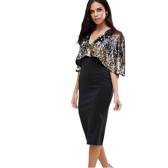 ASOS Dresses & Skirts - ASOS Black and Gold Sequin Midi Dress